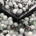 Frosted crackle texture glass round beads in mixed emerald green and purple colors - Green Black Mixed