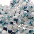 Blue and white cracked glass beads for DIY bracelet and necklace jewelry making - Cyan Blue Series