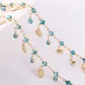 Gold plated copper chain with light blue rhinestones and small shell charms jewelry link - Shell Tassel Chain (FLB077) / 15mm Width-50cm/Pack / Lake Blue
