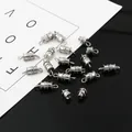 Silver barrel screw clasps with anti-slip texture and loops for jewelry making - 10Pcs/Pack / 5×7MM / White Gold