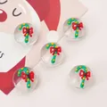 Cuentas de vidrio planas para pulseras DIY con bastón de caramelo verde y lazo rojo - Bastón de Caramelo de Navidad / 19mm (Agujero de 1,5mm) 1 Pieza/Paquete