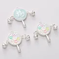 Three-piece silver alloy pendants with blue enamel Fu character and floral patterns - Six-word Mantra / 1 Piece/Pack (17x22mm)
