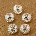 Five hollow silver metal beads with mesh pattern for DIY jewelry and bracelet making - 9×10mm (6 Pieces/Pack) / Light gold