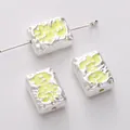 Silver rectangle beads with yellow enamel Chinese Fu character for DIY jewelry - Get Rich / 1 Piece (11x15mm)