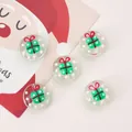 Five transparent glass beads with green Christmas gift box patterns for DIY jewelry - Christmas Gift / 19mm (1.5mm Hole) 1 Piece/Pack