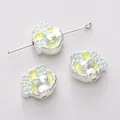 Set di tre perline in smalto giallo con coniglio e fiori blu per creazione gioielli fai-da-te - Confezione da 1 pezzo (15x13mm)