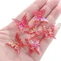 Lot de 6 perles papillon en acrylique irisées dégradé rose pour bijoux DIY - 20 Pièces/Paquet (25x25mm) / Couleur AB - Rouge