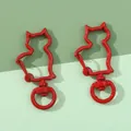 Par de mosquetones de metal rojo en forma de gato con anillas para llaveros artesanales - Rojo