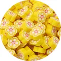 DIY handmade polymer clay flower beads in yellow with pink and white center accents - Flower / 30 Pieces/Pack (10mm Diameter x 4mm Thickness) / Yellow