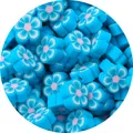 Sky blue polymer clay flower beads with white edges and pink core for DIY jewelry making - Flower / 30 Pieces/Pack (10mm Diameter x 4mm Thickness) / Lake Blue