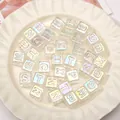 Transparent AB color ice cube alphabet beads for DIY jewelry and phone chain making - 12x12mm (10 Pieces/Pack - Random Letters) / Clear White