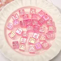 Transparent pink ice-cube alphabet beads with metallic letters for DIY jewelry making - 12x12mm (10 Pieces/Pack - Random Letters) / Light Rose Red