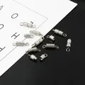 Silver plated cylinder screw clasps with textured finish for DIY jewelry necklaces - 10Pcs/Pack / 4x7mm / White Gold