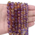 Natural ametrine round beads in purple and yellow hues for DIY jewelry bracelets - Ametrine