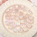 Iridescent ice cube alphabet beads with hole for handmade DIY jewelry crafting - 12x12mm (10 Pieces/Pack - Random Letters) / Light Pink
