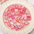 Translucent red ice-cube letter beads with iridescent finish for DIY crafts - 12x12mm (10 Pieces/Pack - Random Letters) / Rose Red