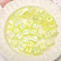 Neon yellow transparent ice cube letter beads with aurora coating for DIY jewelry making - 12x12mm (10 Pieces/Pack - Random Letters) / Yellow