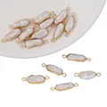 Irregular baroque freshwater pearl connector with gold plated edges for DIY jewelry - Medium Long Irregular Shape / 1 Piece (Length approx. 21-28mm, Hole approx. 1.5mm) / Pearl Natural
