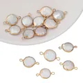 Baroque pearl pendant with gold plating and double loops for DIY jewelry making - Large Flat Round Shape / 1 Piece (Width approx. 13-14mm, Hole approx. 1.5mm) / Pearl Natural