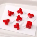 Polished red acrylic Tetris block beads for DIY handmade jewelry and phone straps - 4 Pieces Pack / Red