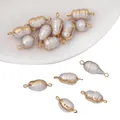 Irregular freshwater pearl pendant with gold plating and double loops for DIY jewelry making - Medium Irregular Shape / 1 Piece (Approx. 9x17-22mm, Hole approx. 1.5mm) / Pearl Natural