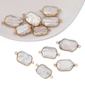 Irregular natural freshwater pearl pendant with gold plating and double hanging loops - Large Rectangle / 1 Piece (Approx. 14x26-16x32mm, Hole approx. 1.5mm) / Pearl Natural