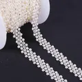 Three-row white faux pearl and rhinestone chain trim on roll for DIY bridal crafts - Rhinestone Tassel Multi-Row Style