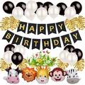 Jungle birthday balloon set with animal foil balloons and happy birthday banner - Black