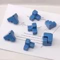 Blue glossy lacquer acrylic tetris shaped building block beads for DIY jewelry making - Azure Blue