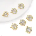 Anhänger Set aus vergoldetem Metall mit Herz-Dornen und klarem Zirkonia für DIY - Herz-Klauen-Stil (Weißer Stein/Nur Anhänger) / 1 Stück (17x16mm) / Gold