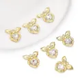 Golden heart-shaped crystal pendants with rabbit ear bail for DIY jewelry design - Peach Style (White Rhinestone/Pendant Only (Without Chain)) / 1 Piece (19x19mm) / Gold
