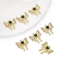 Golden bow pendant with black heart center and sparkling rhinestones for jewelry making - Bowknot Style (Black Rhinestone/Pendant Only (Without Chain)) / 1 Piece/Pack (18x18mm) / Gold