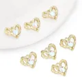 Goldener Herzanhänger mit schillerndem Stein für DIY-Schmuckherstellung und Ketten - Unregelmäßiges Herz-Rundstein-Stil (Nur Anhänger) / 1 Stück Packung (17x15mm) / Gold