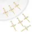 Set mit 6 goldfarbenen Kreuzanhängern mit quadratischem Diamanten für DIY-Schmuck - Kreuz-Viereckstein-Stil (Nur Anhänger) / 1 Stück (17x33mm) / Gold