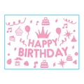 Rosa Happy Birthday Aufkleber mit Kuchen und Kronenmotiven für Partydekorationen - Rosa