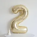 Champagne gold number 2 foil balloon with white party hat for birthday decorations - 40 Inch White Gold Number 2