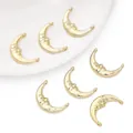 Set mit 6 vergoldeten Halbmond-Anhängern mit Gesichtsgravur und kleinem Zirkonia - Mondgesicht-Stil (Nur Anhänger) / 1 Stück Packung (17X25mm) / Gold