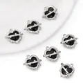 Gothic-Herzanhänger in Silber mit schwarzer Emaille und Dornenkrone für DIY-Schmuck - Herz-Klauen-Stil (Schwarzer Stein/Nur Anhänger) / 1 Stück (17x16mm) / Silber