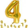 Golden number 4 foil balloon for birthday parties with 0-9 series collection display - Number 4