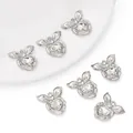 Silberne Herzanhänger mit Hasenohren und klaren Kristallen für DIY-Schmuck - Pfirsich-Stil (Weißer Stein/Nur Anhänger) / 1 Stück (19x19mm) / Silber