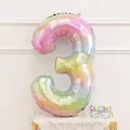 Ballon chiffre 3 en aluminium dégradé arc-en-ciel avec motifs étoiles pour fête - Chiffre 3