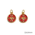 Set of two gold-plated lucky charms with red enamel and Chinese fortune carving - Wealth and Treasure / 12x14mm (1 Piece) / Gold