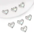Irregulärer Herzanhänger in Silber mit schillerndem Edelstein für DIY-Schmuck - Unregelmäßiges Herz-Rundstein-Stil (Nur Anhänger) / 1 Stück Packung (17x15mm) / Silber
