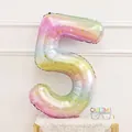 40-inch gradient rainbow number 5 balloon with white and gold star prints for birthdays - Number 5