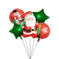 Set de 5 ballons de Noël en aluminium avec Père Noël, bonhomme de neige et étoiles vertes - Thème Père Noël (Set de Noël 01) / Lot de 5