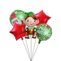 Set de 5 ballons de Noël en aluminium avec lutin, étoiles rouges et ronds imprimés - Thème Elfe de Noël (Set de Noël 02) / Lot de 5