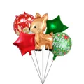 Ensemble de cinq ballons de Noël en aluminium incluant renne et étoiles à fini métallique - Thème Renne Doré (Set de Noël 05) / Lot de 5