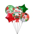 Lot de 5 ballons de Noël en aluminium avec Père Noël, bonhomme de neige et étoiles - Couronne & Oiseau Rouge (Set de Noël 06) / Lot de 5