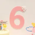 Décoration murale chiffre 6 en feutre rose avec petite fleur pour fête d'anniversaire - Chiffre 6 / Rose