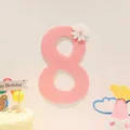 Décoration murale d'anniversaire chiffre 8 en feutre rose avec fleur de marguerite - Chiffre 8 / Rose